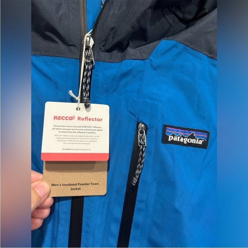 Patagonia Men's Large Insulated Powder Town Snow Jacket Ski Snowboard Blue NWT - Picture 4 of 8